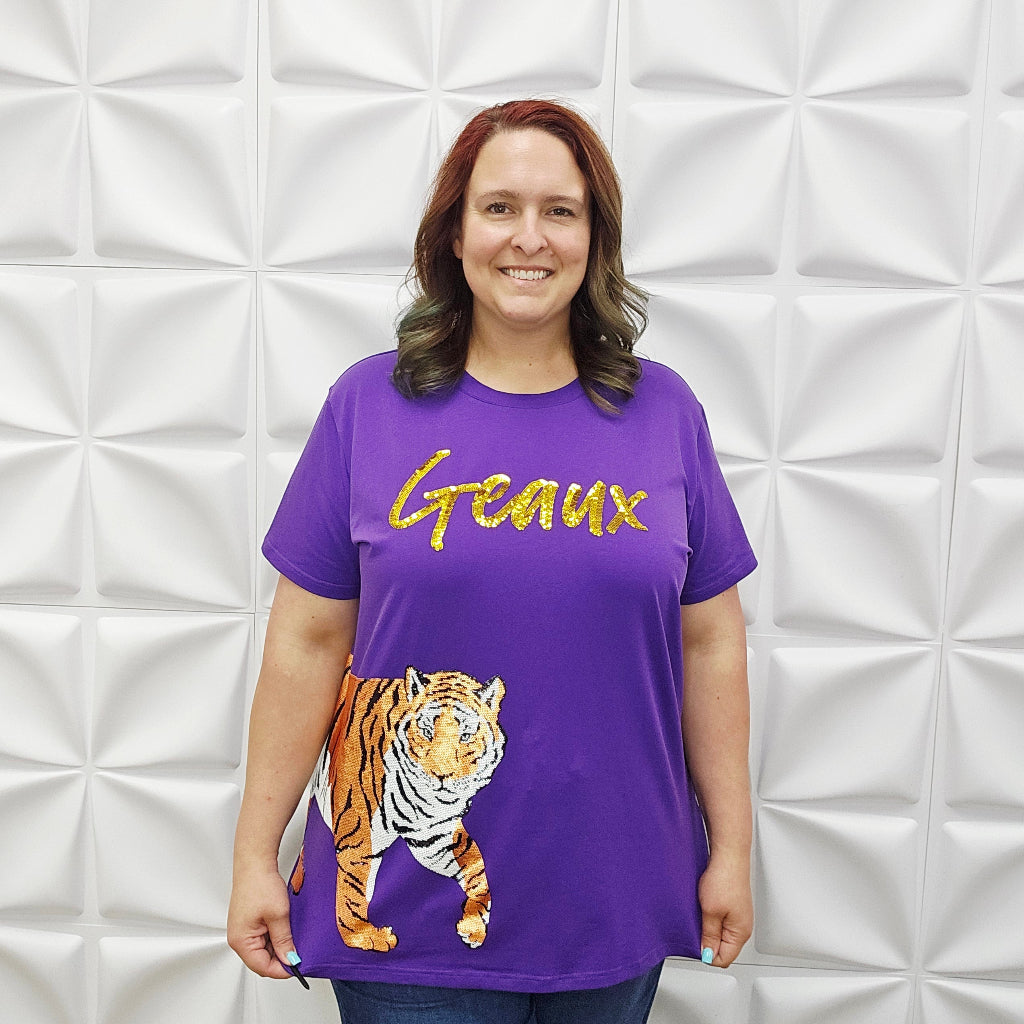 Tiger ladies shirt geaux purple gold blouse