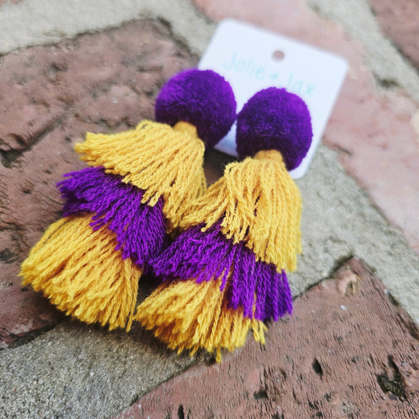 Purple and Gold Tassel Earrings