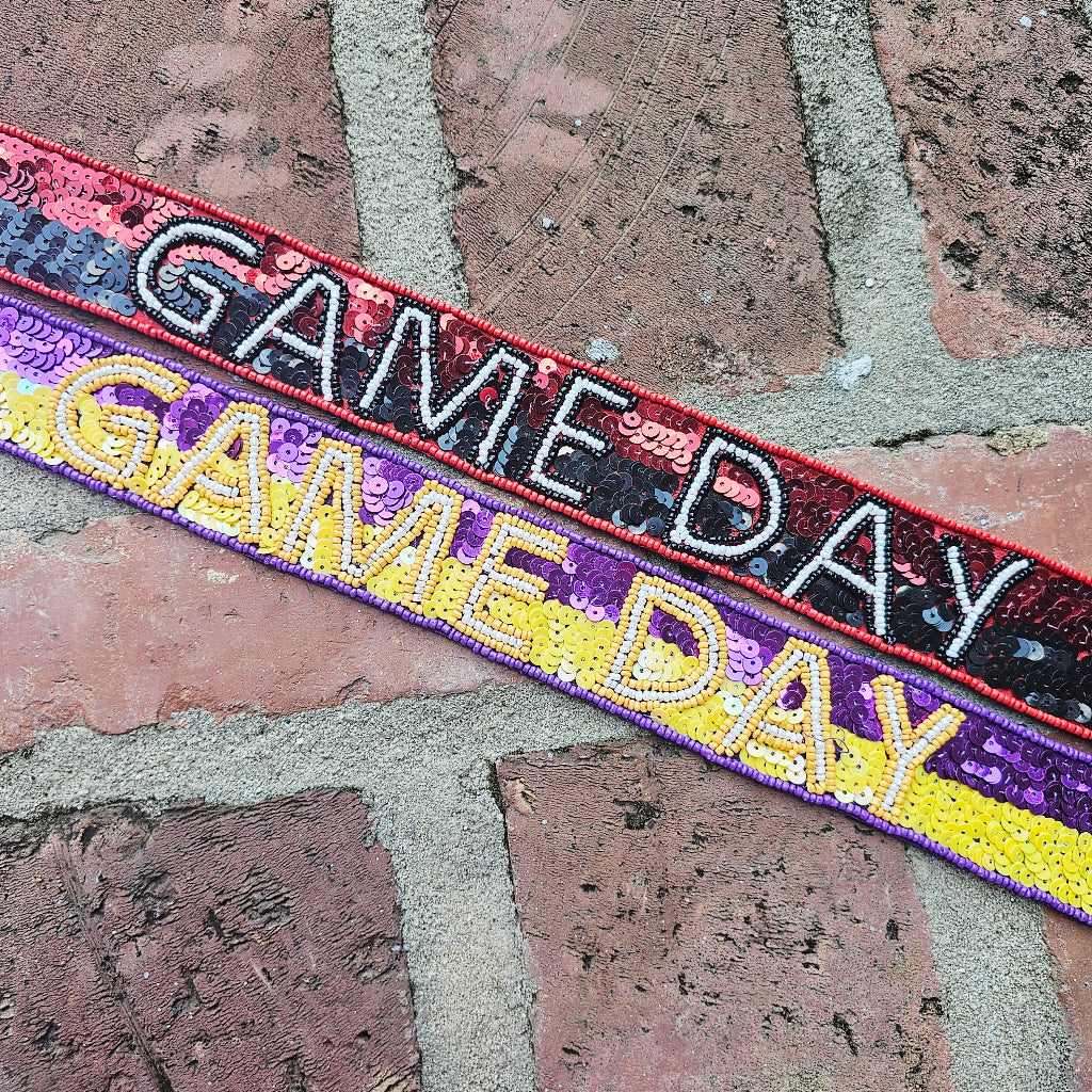 Game day purse strap purple gold red black