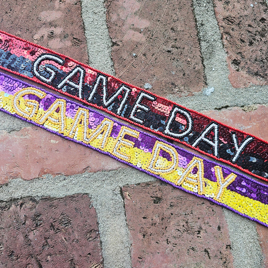 Game day purse strap purple gold red black