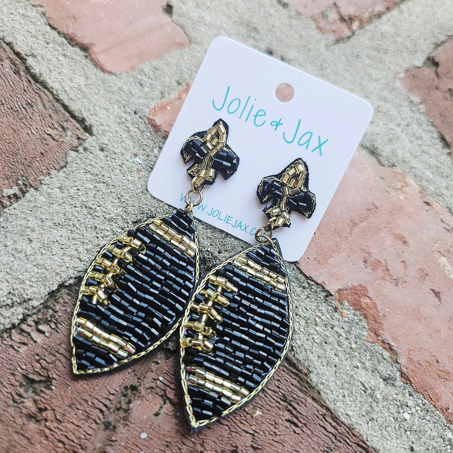 Black and Gold Football Beaded Earrings
