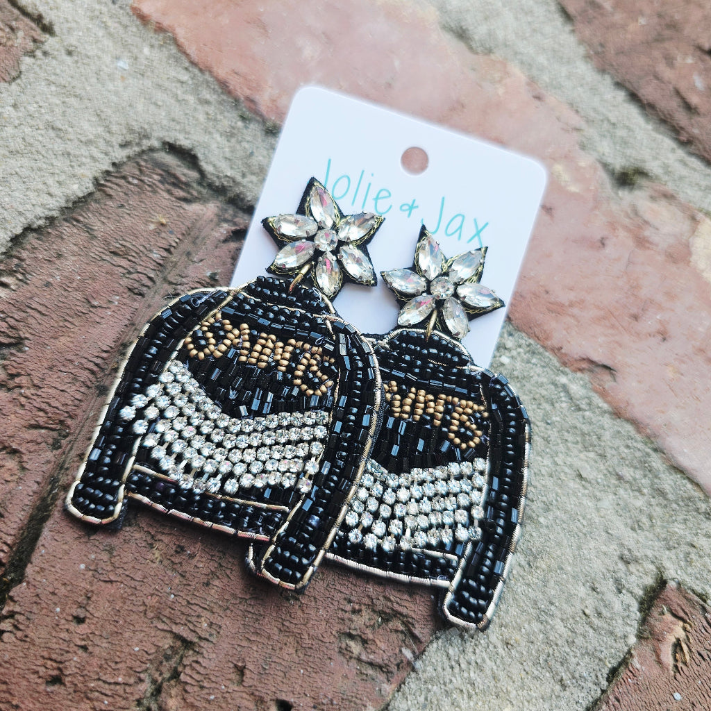 Black and Gold Beaded Jacket Earrings