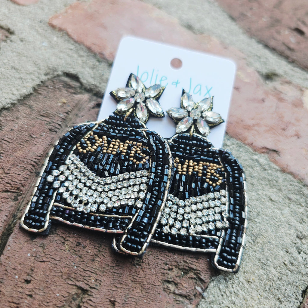 Black and Gold Beaded Jacket Earrings