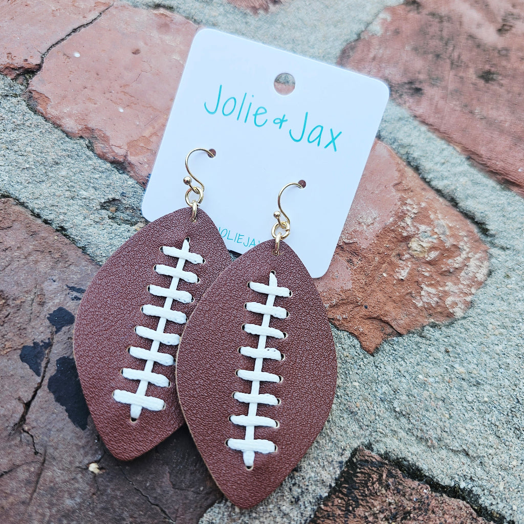 Leather Football Hook Earrings
