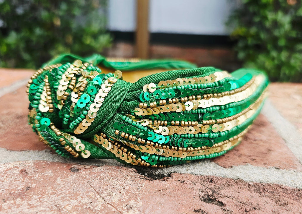 Green gold headband hairband sequin 