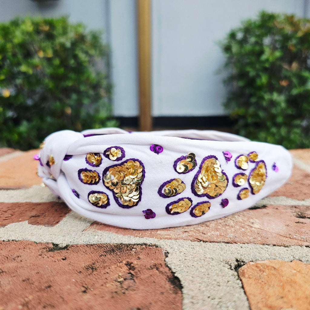 Tiger paw purple gold headband hair band