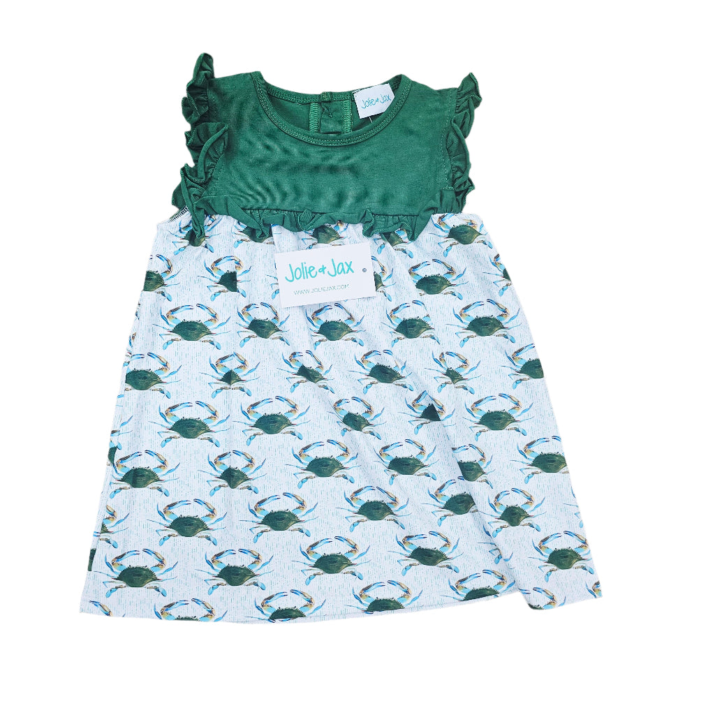 Green crab seafood girls dress