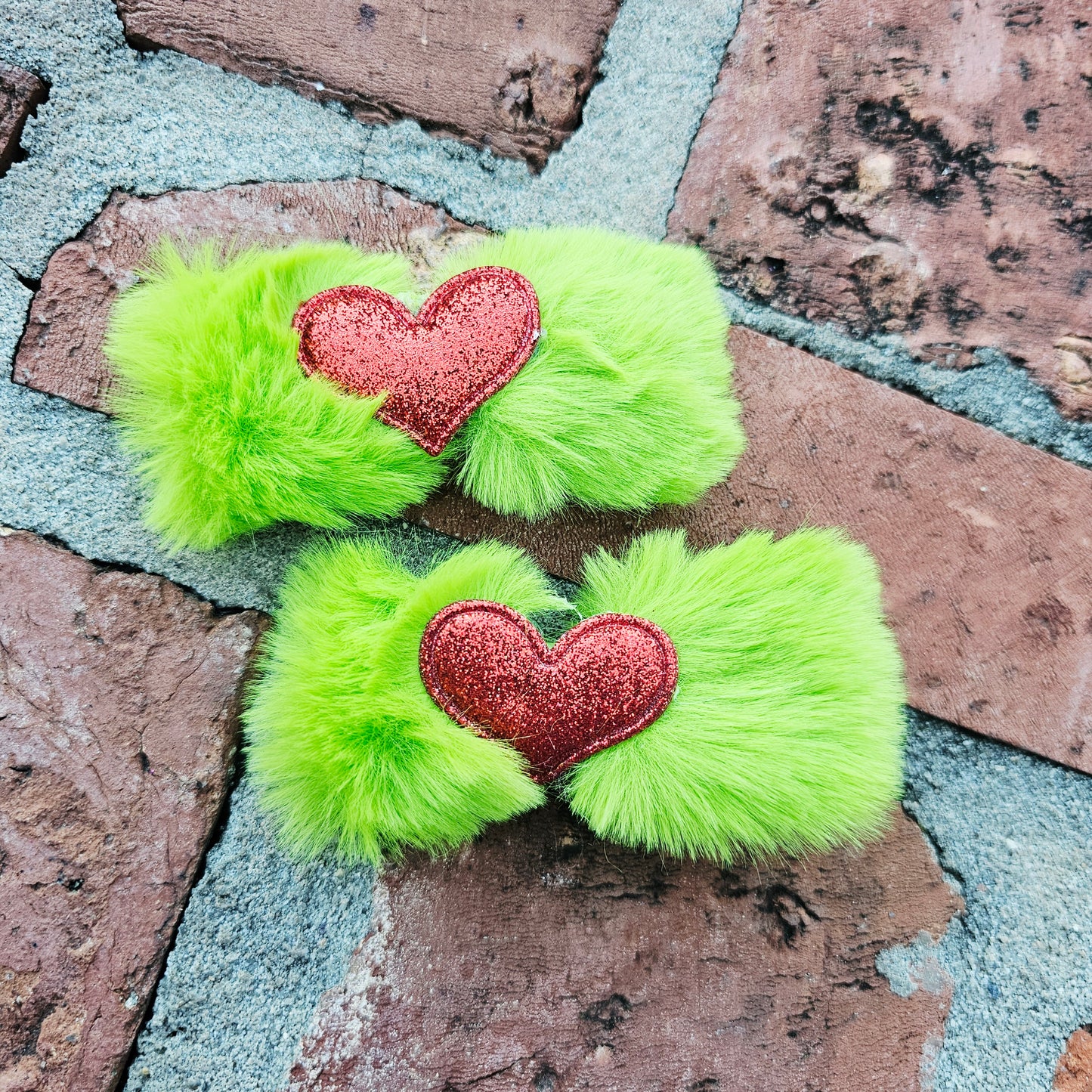 Green Fur Hair Bows