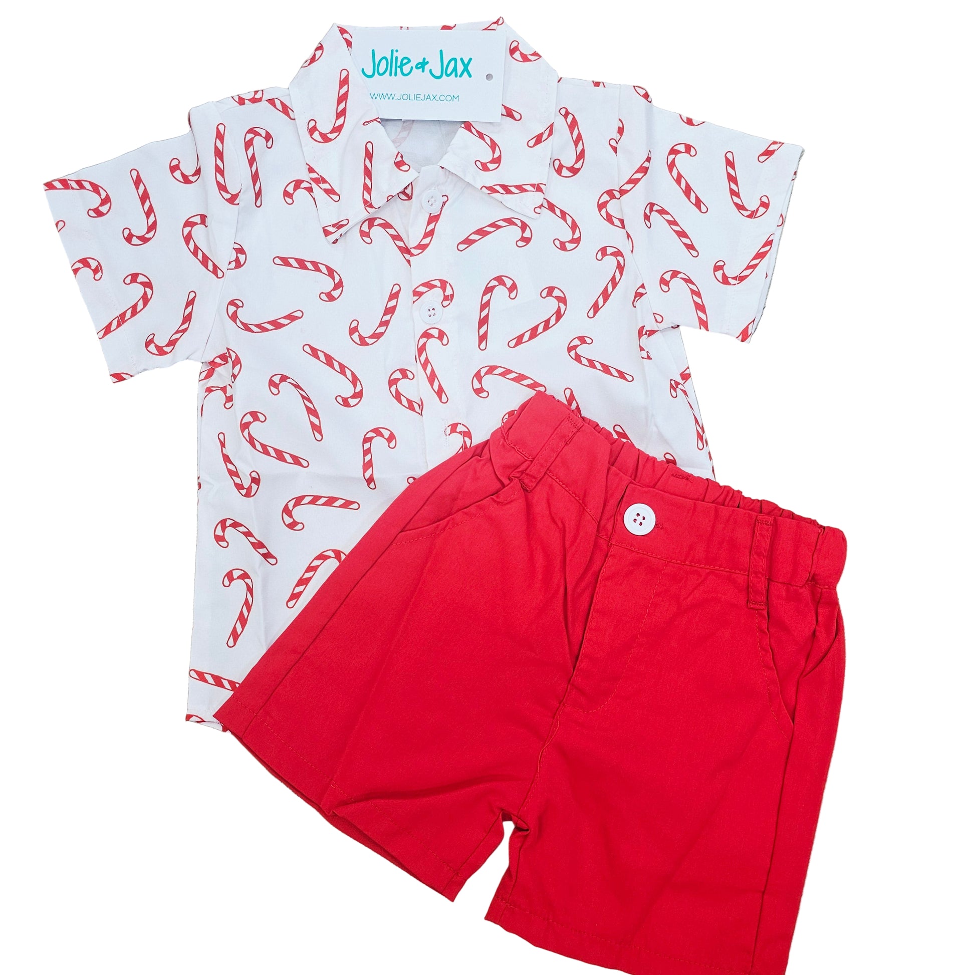 boys candy cane button down shirt shorts set christmas 