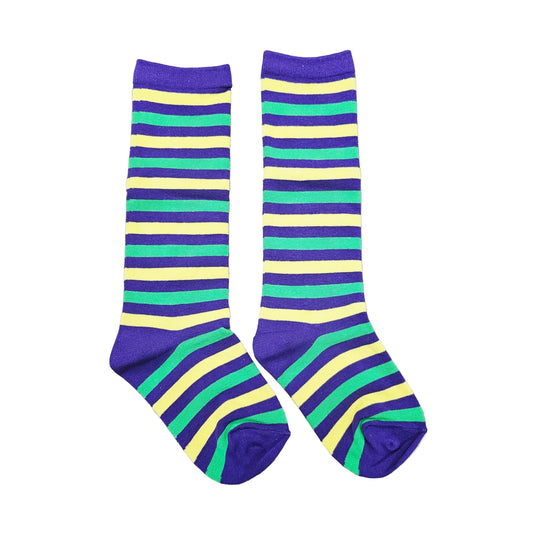 Mardi Gras triped socks purple green gold
