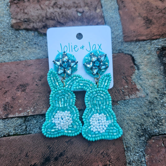 Turquoise Bunny Beaded Earrings