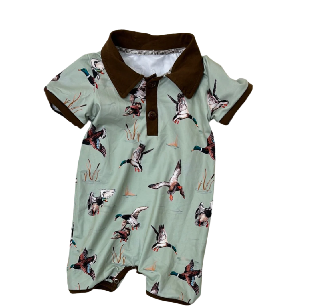 Green Duck Polo Romper