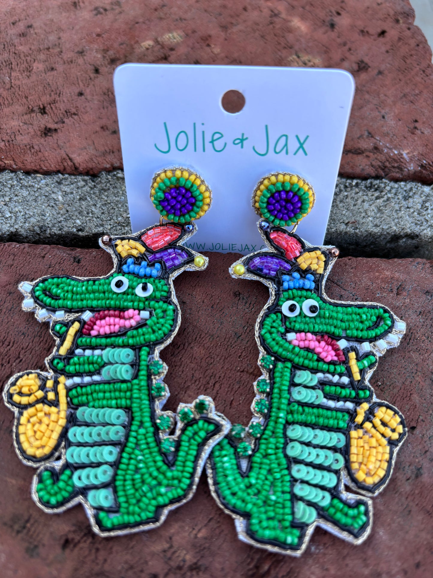 Mardi Gras Alligator Playing Saxophone Earrings