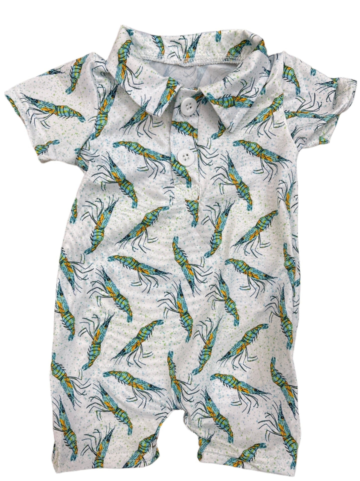 Baby Blue Shrimp Polo Romper