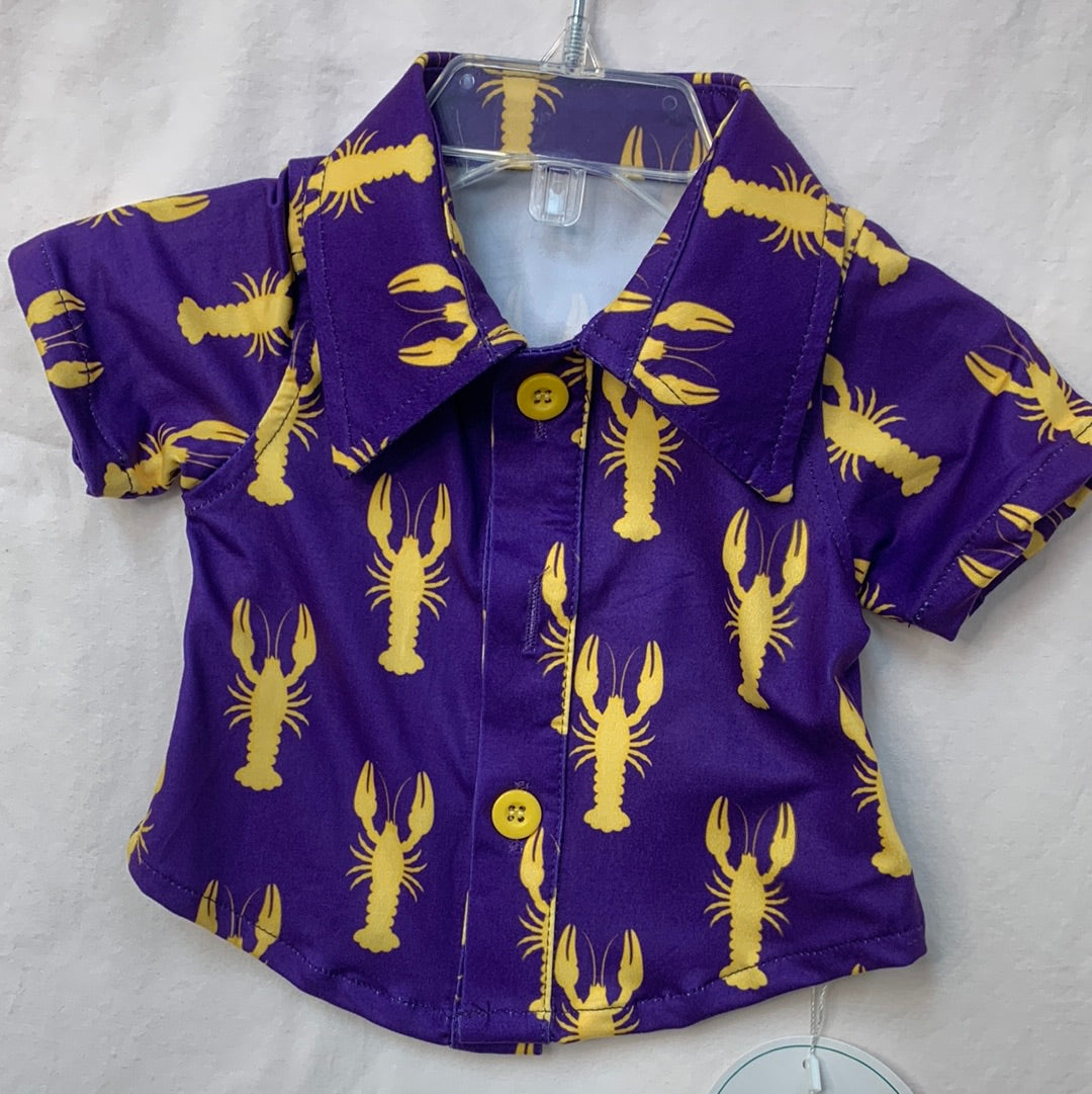 Purple & Gold Crawfish Button Down Shirt Kids