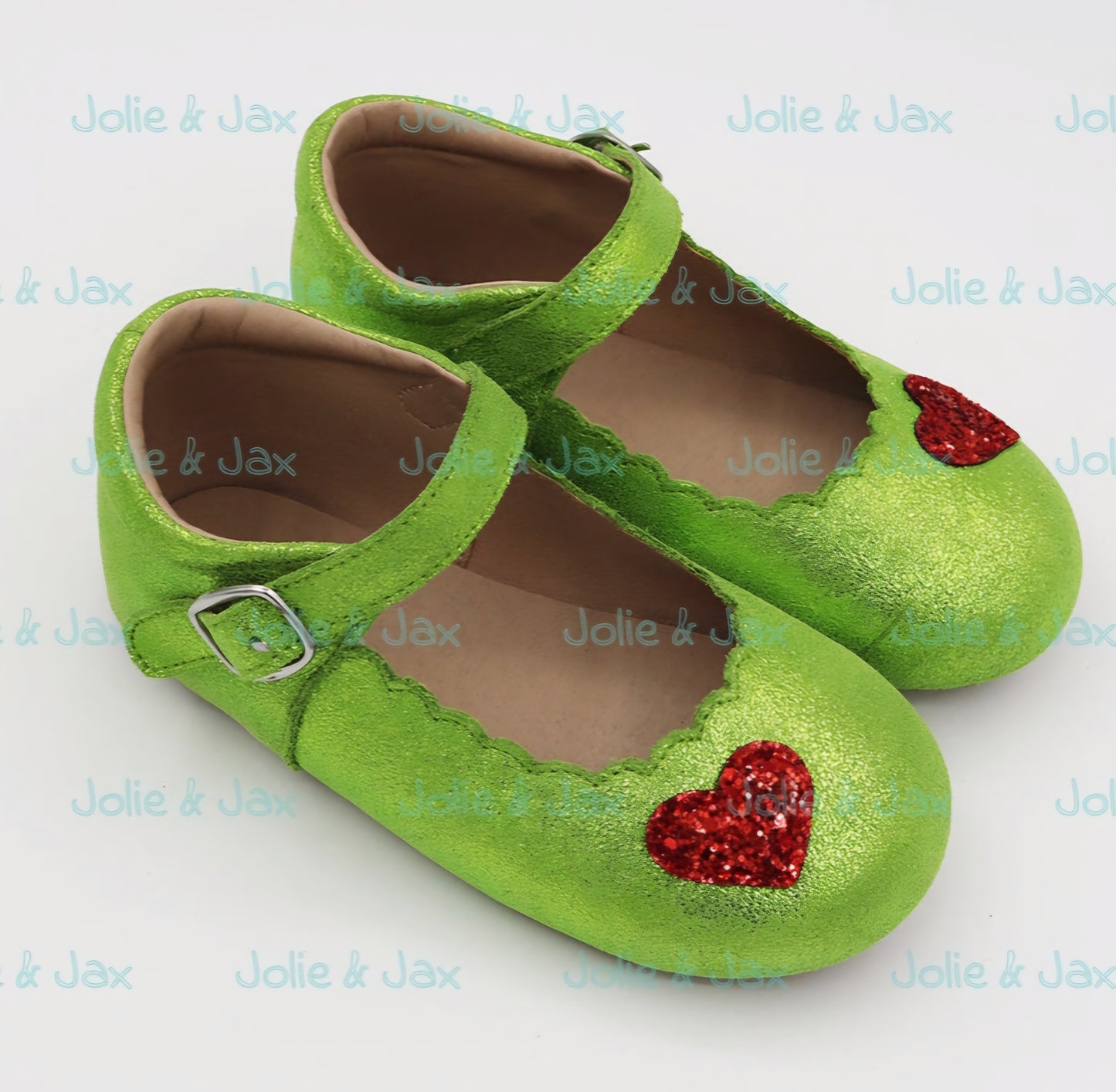 Green sparkle suede Mary Jane shoes