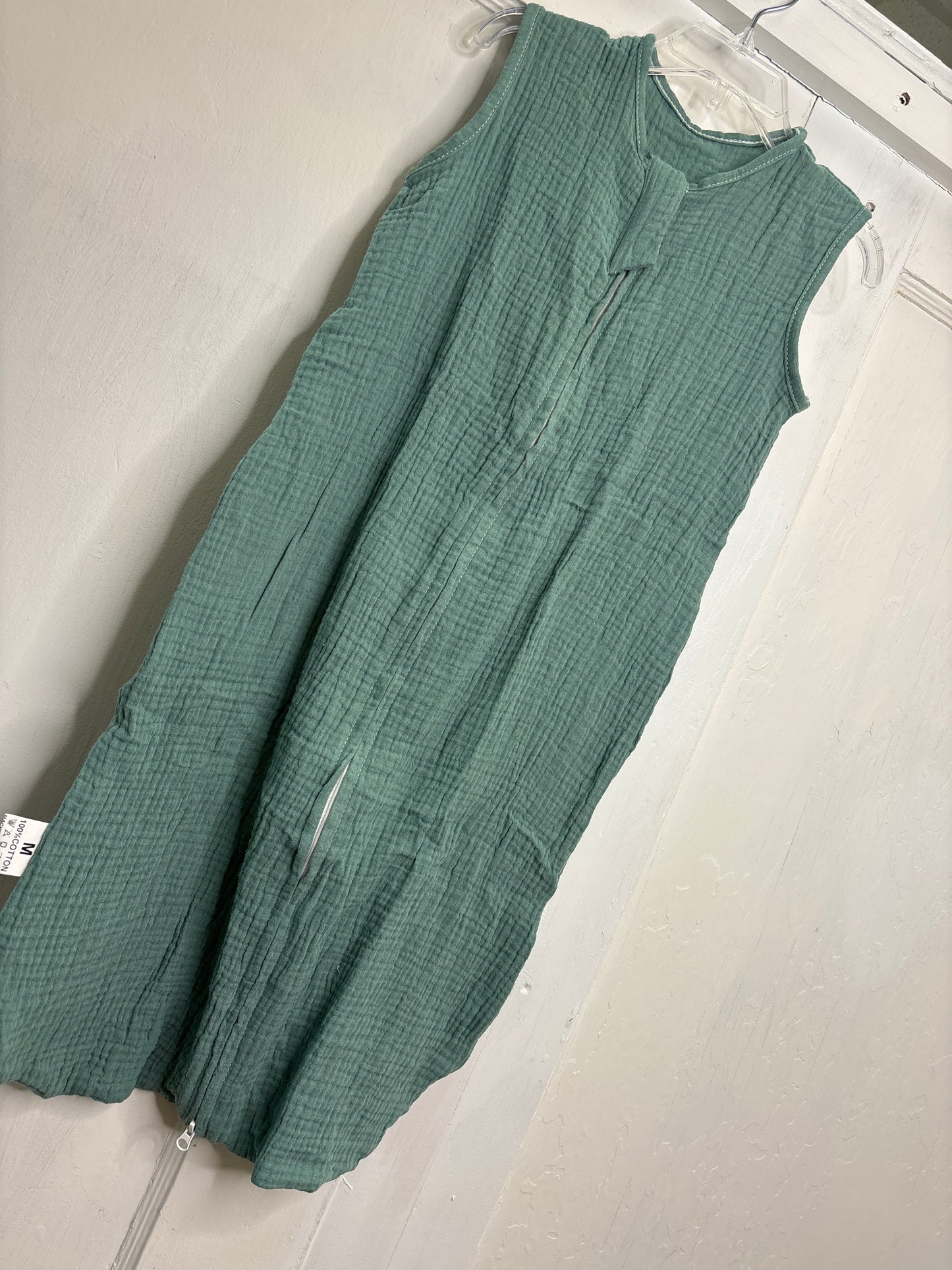Muslin cotton, baby gown sage green