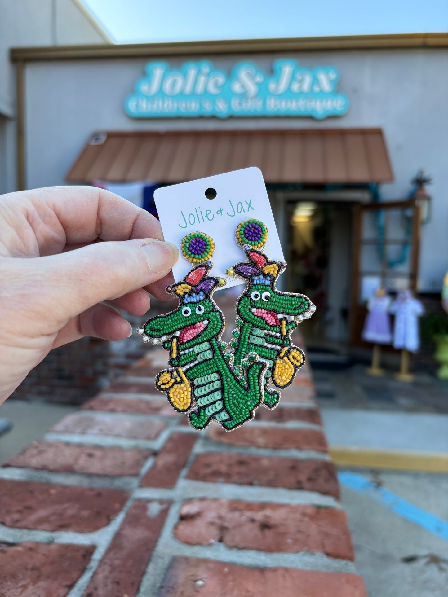 Mardi Gras Alligator Playing Saxophone Earrings