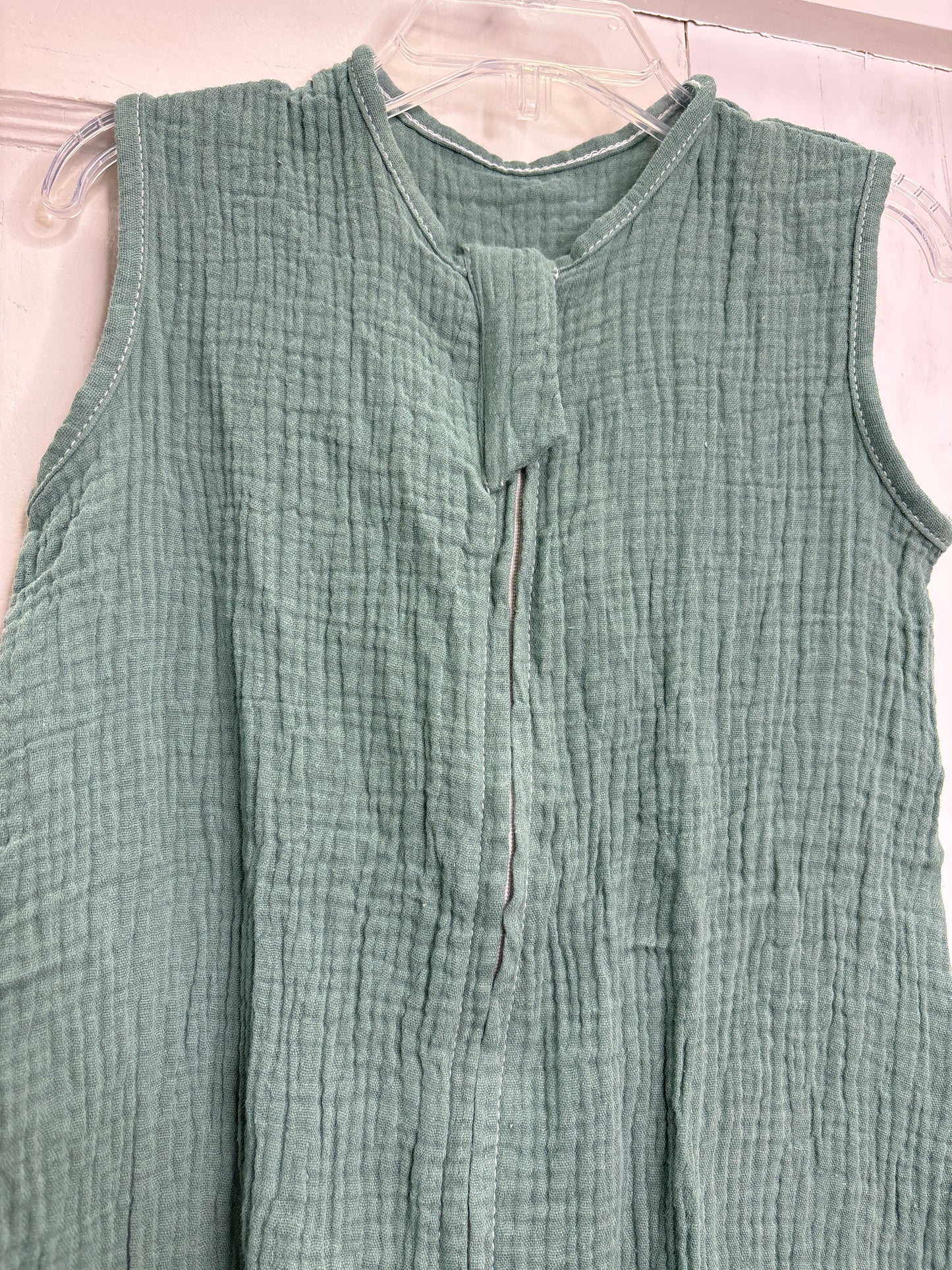 Muslin cotton, baby gown sage green