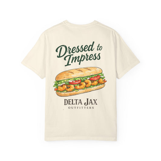 T-Shirt — "Dressed to Impress" Shrimp Po'Boy Graphic Tee