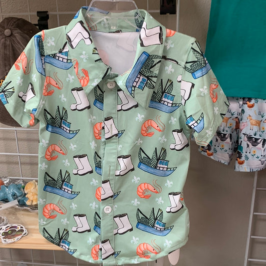 Shrimp Boat Boy's Button Down Shirt
