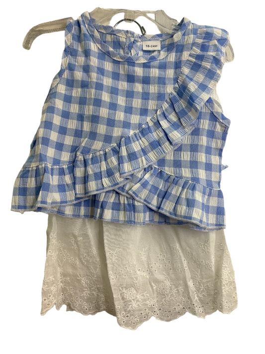 Blue Gingham Check Short Set with White Eyelet Shorts