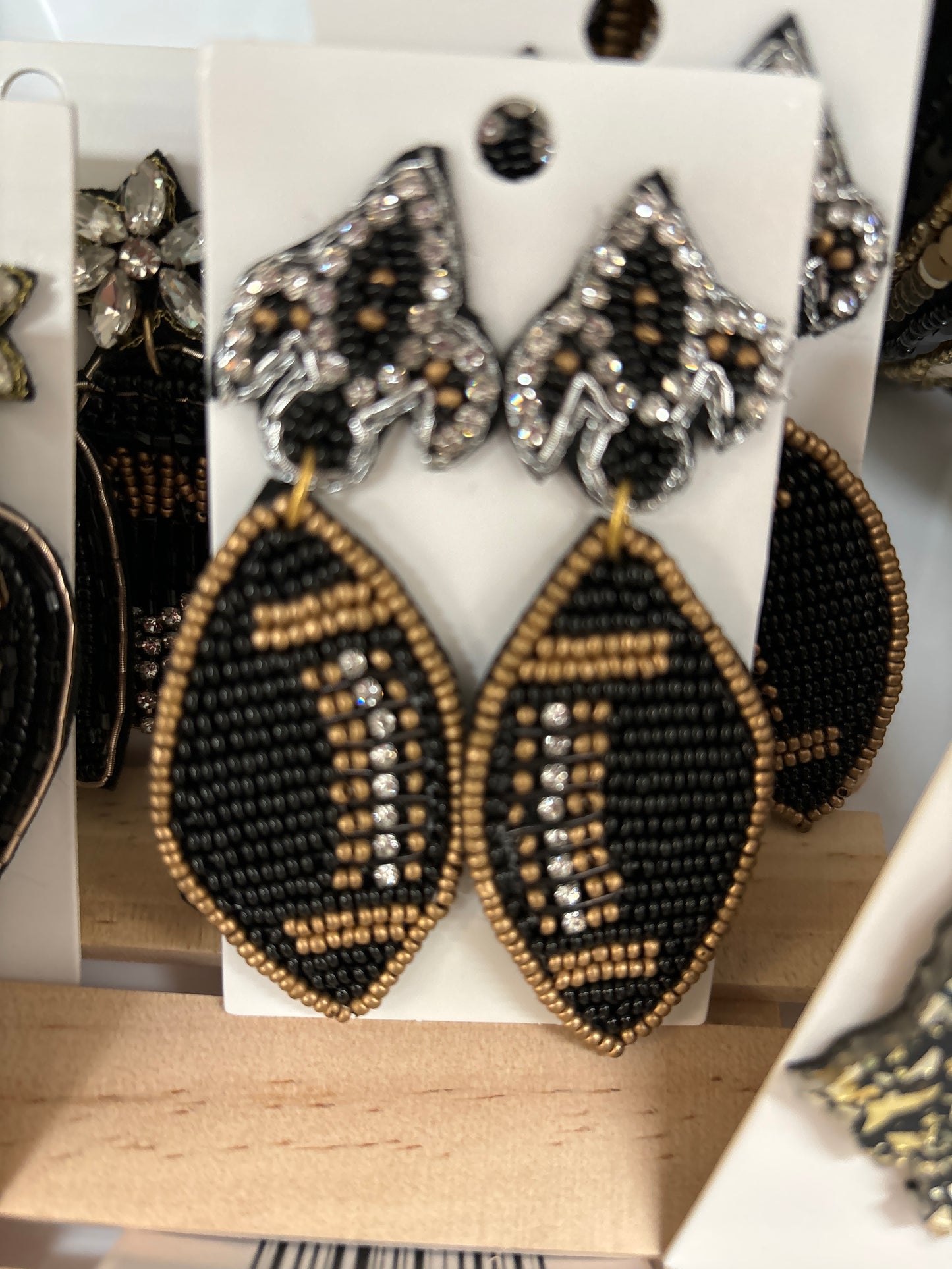 Black and Gold Fleur De Lis Football Seed Bead Earrings