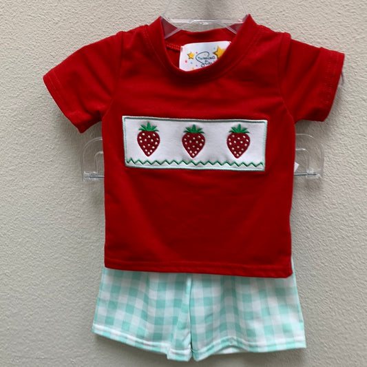 Embroidered strawberry red two-piece, short set