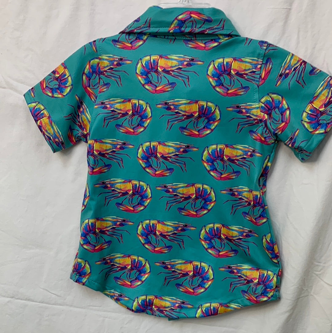 Teal Shrimp Boys Button Down Shirt