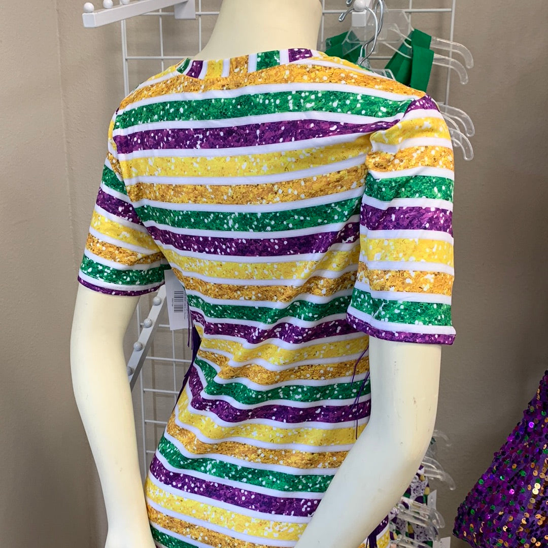 Mardi Gras Stripe Fringe Dress