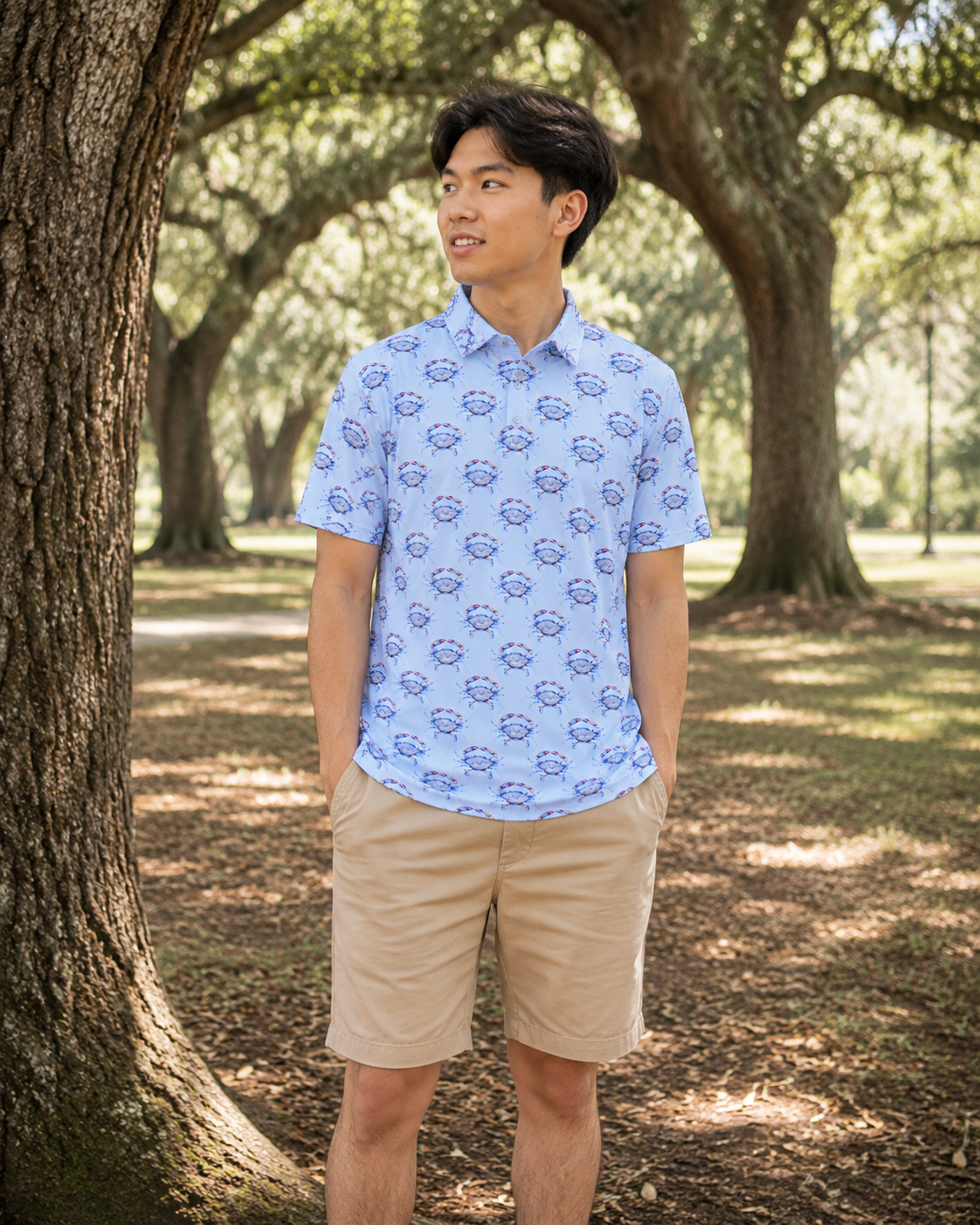 Seafood blue crab men’s shirt polo Gulf Coast, New Orleans, Louisiana, Mississippi, Alabama, Florida, Texas, Carolina Maryland