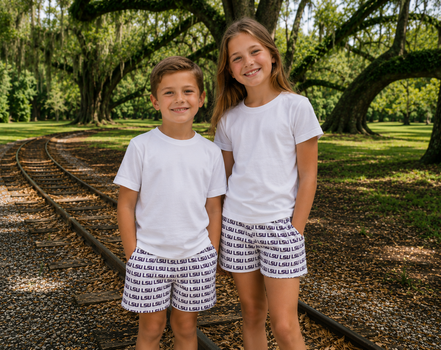 LSU LOUISIANA State University official logo children’s kids shorts boutique LOUISIANA Baton Rouge