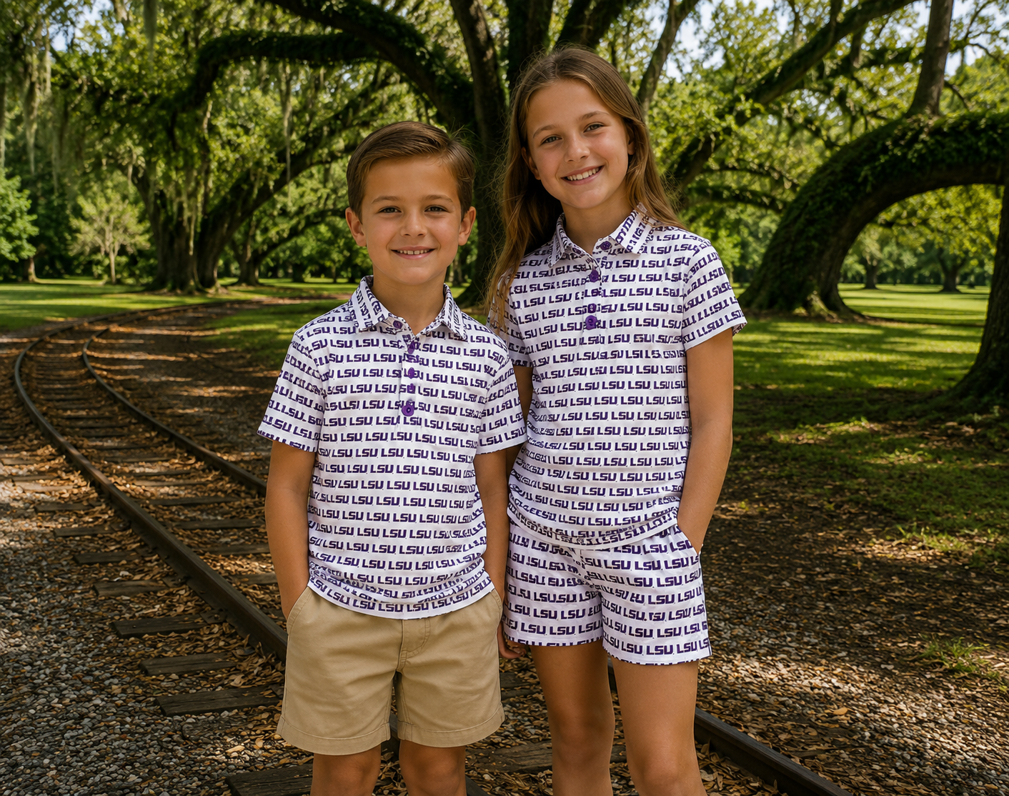 LSU logo Louisiana State University, Baton Rouge kids polo shirts, boutique, Jolie and Jax