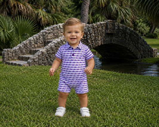 (pre-order) LSU Logo Polo Romper (Officially Licensed)