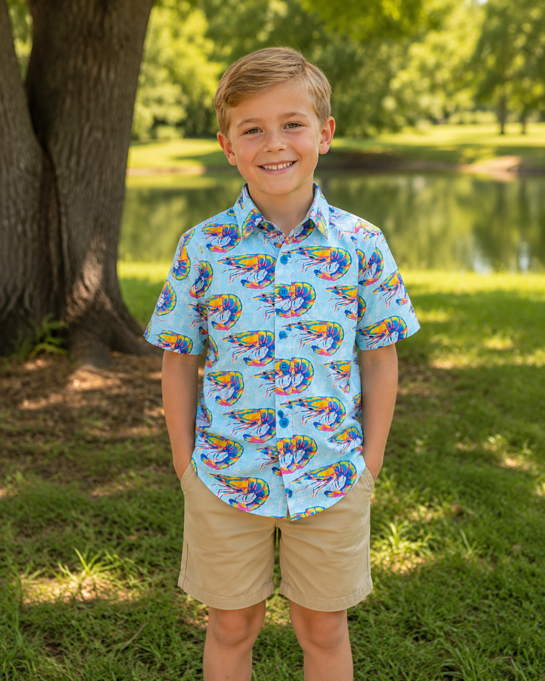 Shrimp Splatter Boys Button Down Shirt