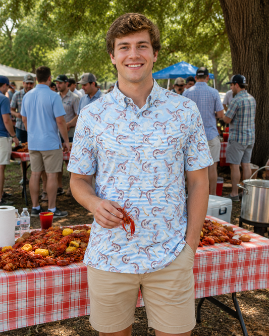 Shrimp and Boot Stripe Polo Adult