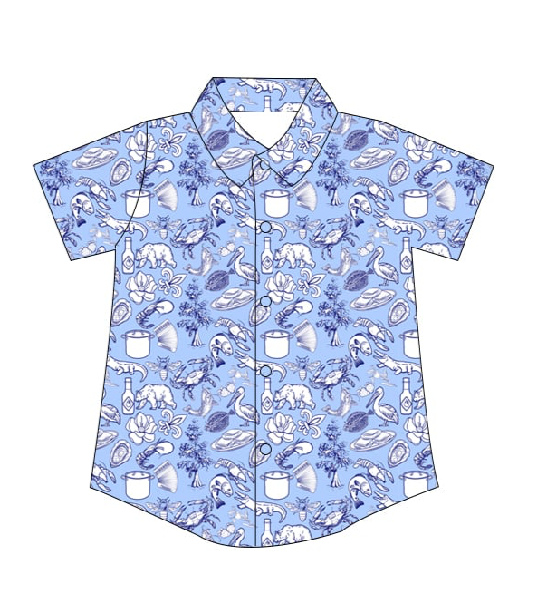 Cajun Toile Button Down kids