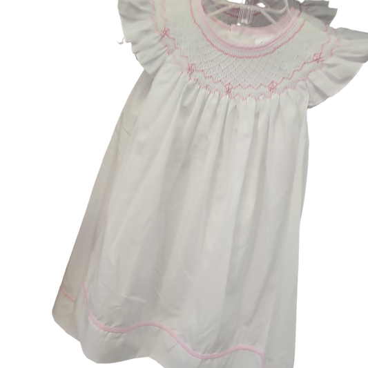 White & Pink Bishop Style Smocked Dress