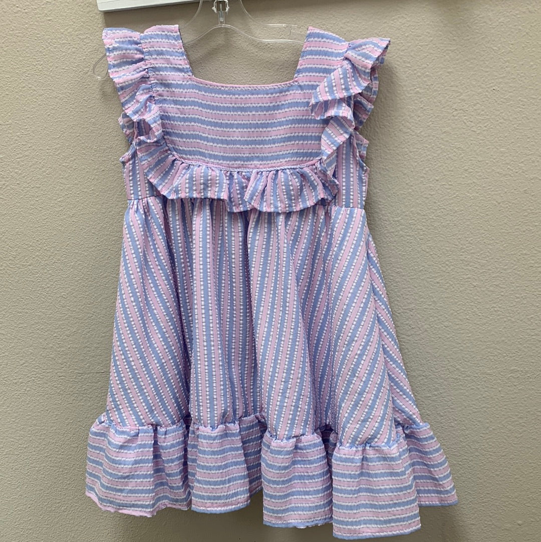 Pink & Blue Seersucker Striped Dress Kids