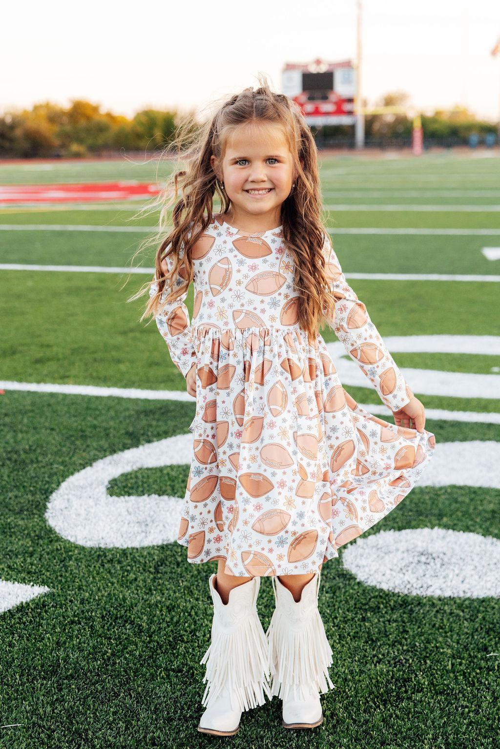 Football Friday pocket twirl dress for girls