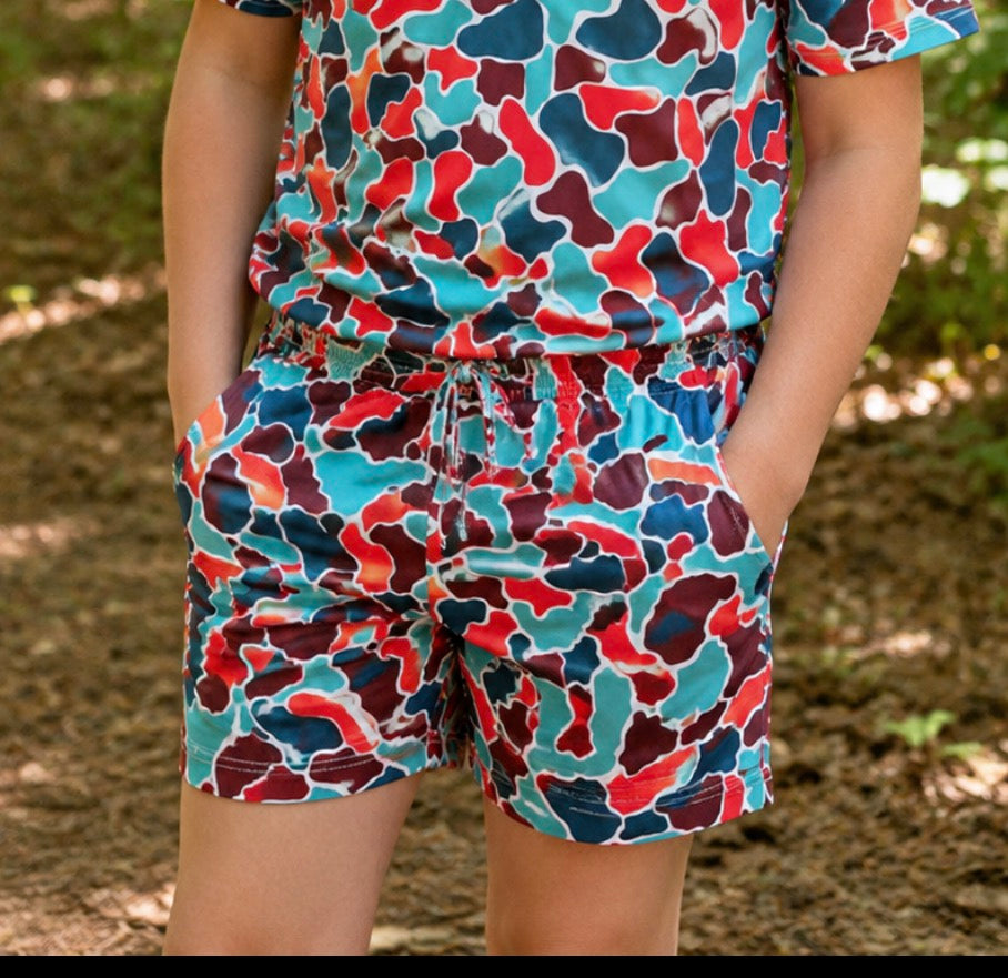 christmas camo drawstring shorts hunting camouflage Louisiana Marsh woods 