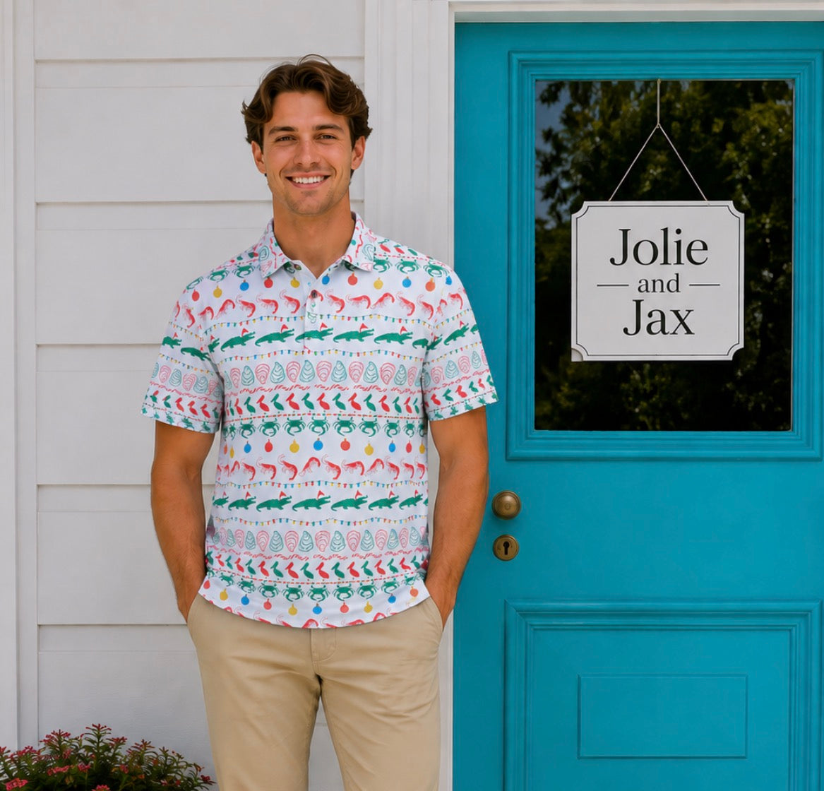 Christmas mens shirt seafood cajun Louisiana New Orleans