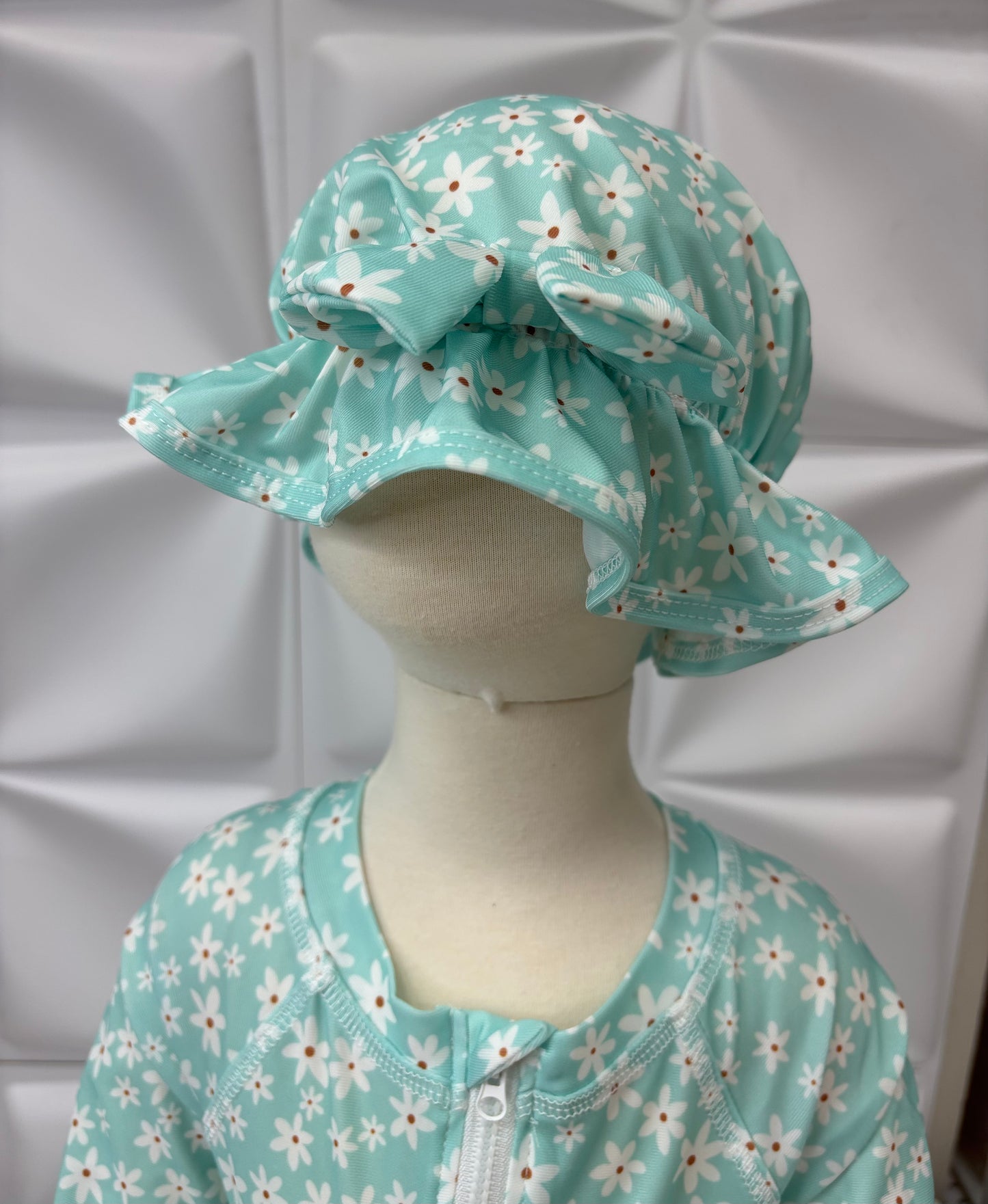 Daisy Zip Up Swim Suit with Bonnet