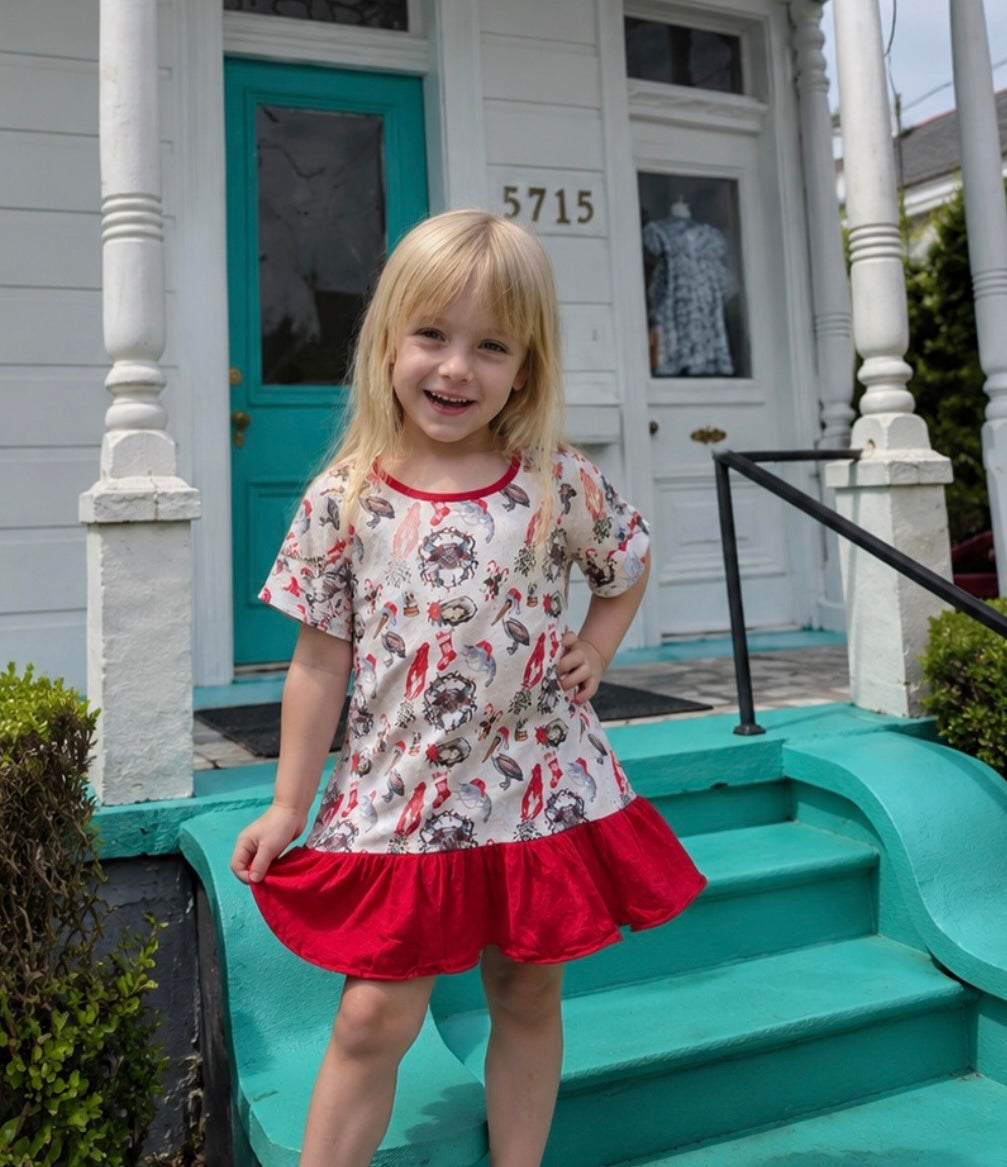 coastal Christmas girls dress cajun crab 