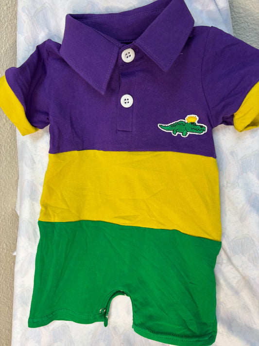 Color block Mardi Gras Polo Romper