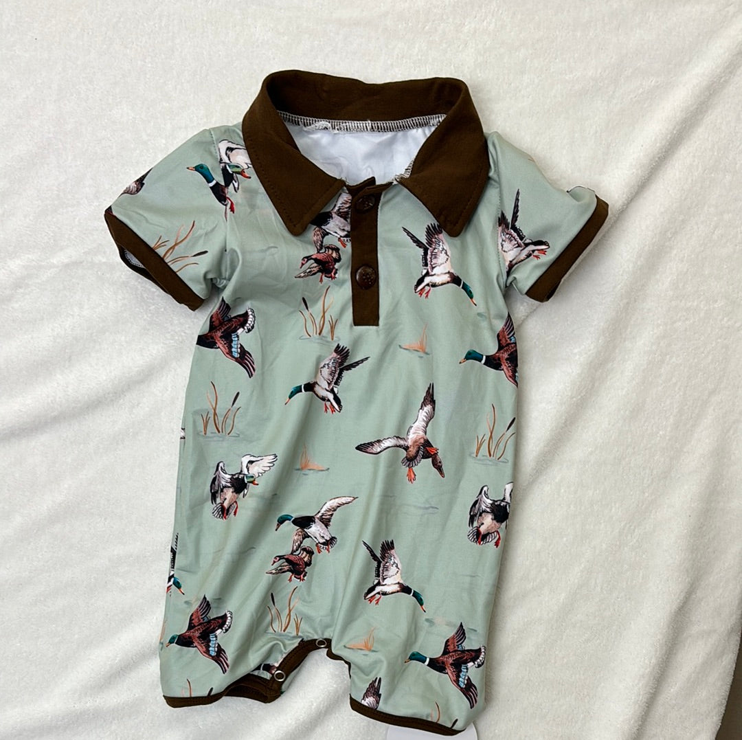 Green Duck Polo Romper