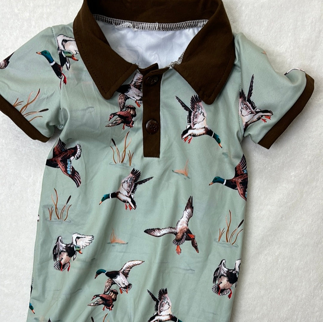 Green Duck Polo Romper