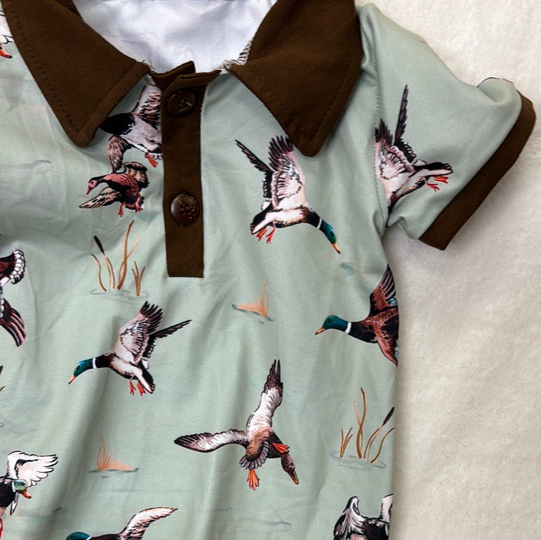 Green Duck Polo Romper