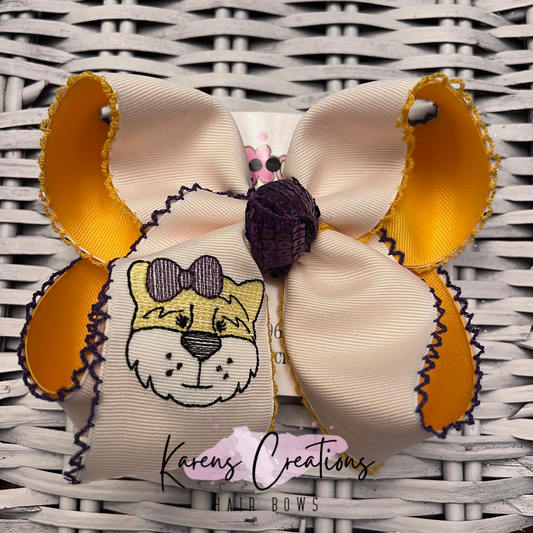 Moonstitch Embroidered Tiger Head Hair Bow