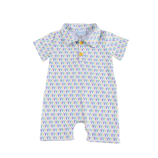 Mardi Gras crawfish polo romper